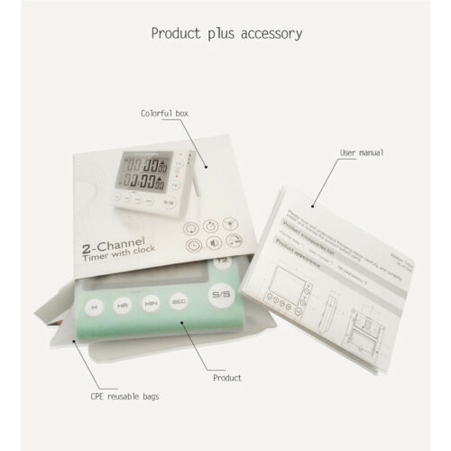 Minuterie numérique ACL à 2 canaux pour la cuisine avec horloge, alerte DEL, volume réglable, pour la cuisson, la cuisson, Friture, ragoût, grillage