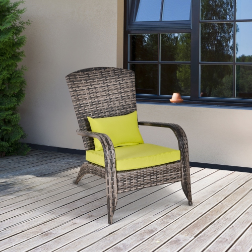 Outsunny Patio Wicker Adirondack Chair, Outdoor PE Rattan Fire Pit Chair, Muskoka Chair w/ Soft Cushions, Tall Curved Backrest and Comfortable