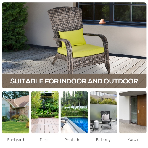 Outsunny Patio Wicker Adirondack Chair, Outdoor PE Rattan Fire Pit Chair, Muskoka Chair w/ Soft Cushions, Tall Curved Backrest and Comfortable