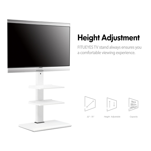 FTUEYES White Floor TV Stand for 32 to 75 inch Flat & Curved Screen Television with Metal Base & 60 Degree Swivel Mount & Height Adjustable