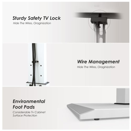 FITUEYES White Floor TV Stand for 32 - 65 inch TV Screen with Swivel Mount Bracket, Metal Base Hold up to 88 lbs, Height Adjustable and Cable