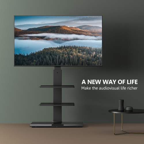 FITUEYES Floor TV Stand Metal Base for 32 to 75 inch Flat Curved Screen Television with 60 Degree Swivel Mount & Height Adjustable up to 53.5" &