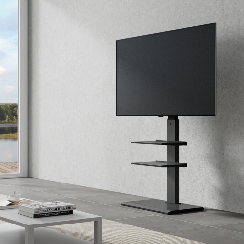 FITUEYES Floor TV Stand Metal Base for 32 to 75 inch Flat Curved Screen Television with 60 Degree Swivel Mount & Height Adjustable up to 53.5" &