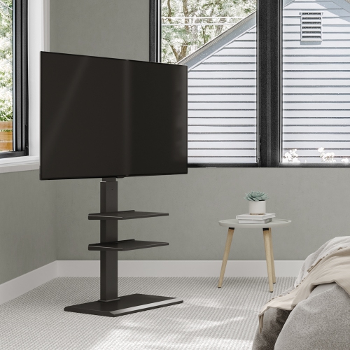 FITUEYES Floor TV Stand Metal Base for 32 to 75 inch Flat Curved Screen Television with 60 Degree Swivel Mount & Height Adjustable up to 53.5" &