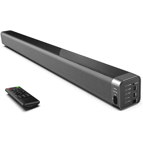 BOMAKER Soundbar with Built-in Subwoofer, 2.0 Channel 120dB Sound Bar for TV, 34 Inch Wired & Wireless Bluetooth 5.0, Enhanced Bass Adjustment,