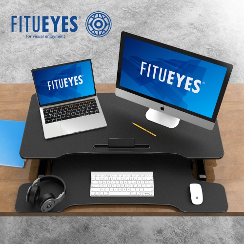 FITUEYES 36'' Standing Desk Converter, Height Adjustable Sit Stand Desk for Dual Monitor and Laptop Riser, Tabletop Workstation with Wide Keyboard