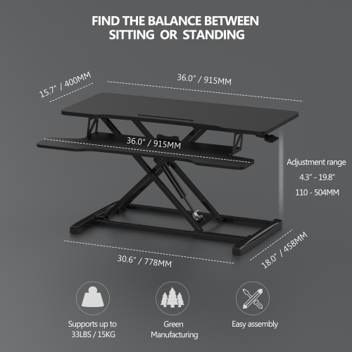FITUEYES 36'' Standing Desk Converter, Height Adjustable Sit Stand Desk for Dual Monitor and Laptop Riser, Tabletop Workstation with Wide Keyboard