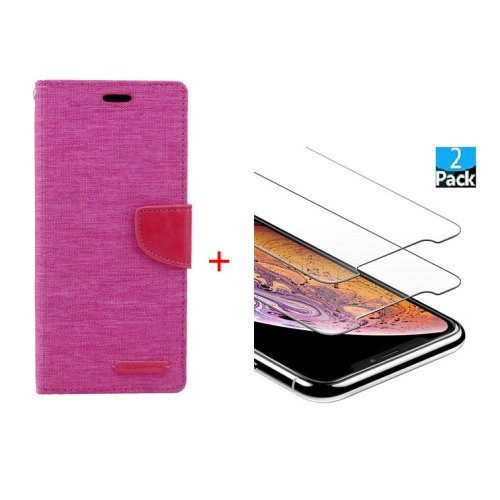HYFAI – Étui portefeuille en toile à rabat avec fente pour carte magnétique pour iPhone 12 Mini + 2 protecteurs d’écran en verre trempé