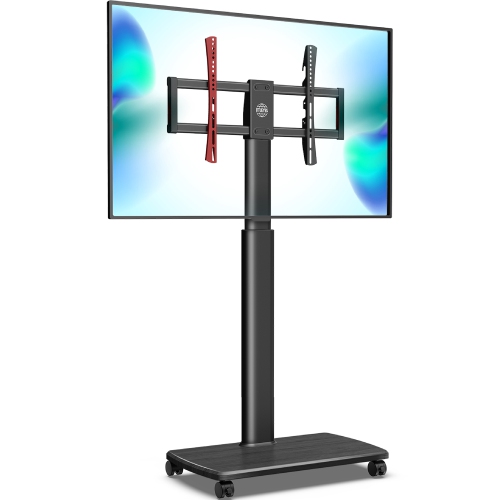 FITUEYES Mobile Tall TV Stand/Cart with Wood Base & Wheels Swivel Mount Height Adjustable for 32 to 65 inch Screen