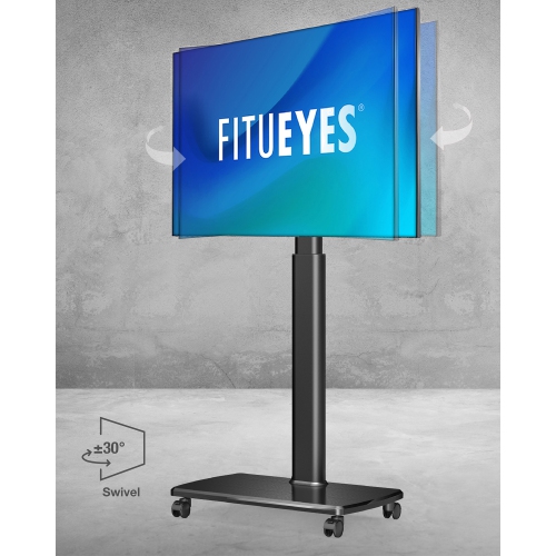 FITUEYES Mobile Tall TV Stand/Cart with Wood Base & Wheels Swivel Mount Height Adjustable for 32 to 65 inch Screen