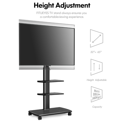 FITUEYES Mobile TV Stand/Cart with Wheels Swivel Mount and Shelves Height Adjustable for 32 to 65 inch LCD LED OLED Plasma Flat Panel Screens