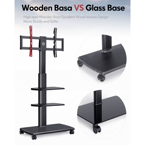 FITUEYES Mobile TV Stand/Cart with Wheels Swivel Mount and Shelves Height Adjustable for 32 to 65 inch LCD LED OLED Plasma Flat Panel Screens