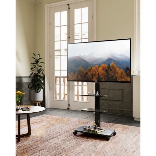 FITUEYES Mobile TV Stand/Cart with Wheels Swivel Mount and Shelves Height Adjustable for 32 to 65 inch LCD LED OLED Plasma Flat Panel Screens