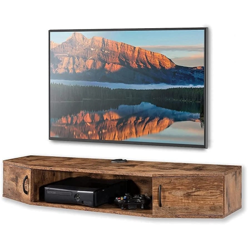 FITUEYES Floating TV Stands Entertainment Center Wall Mount Shelves Media Console Storage Shelf with Doors Rustic Brown