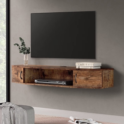 FITUEYES Floating TV Stands Entertainment Center Wall Mount Shelves Media Console Storage Shelf with Doors Rustic Brown