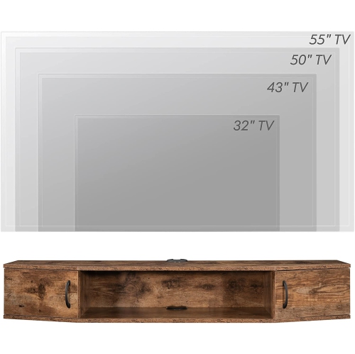 FITUEYES Floating TV Stands Entertainment Center Wall Mount Shelves Media Console Storage Shelf with Doors Rustic Brown