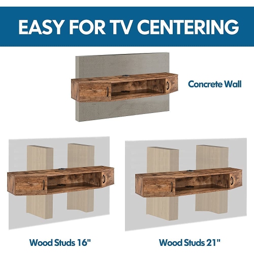 FITUEYES Floating TV Stands Entertainment Center Wall Mount Shelves Media Console Storage Shelf with Doors Rustic Brown