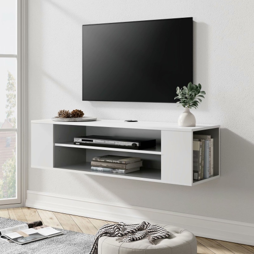 FITUEYES Floating TV Shelf Wall Mounted Media Console for Cable Box Modern Home Decor Tv Stand,White,39 Inch