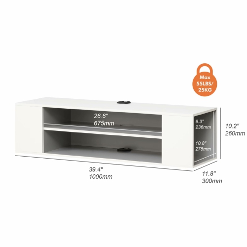 FITUEYES Floating TV Shelf Wall Mounted Media Console for Cable Box Modern Home Decor Tv Stand,White,39 Inch