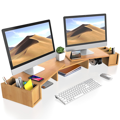 WELL WENG Dual Monitor Stand - 3 Bamboo 