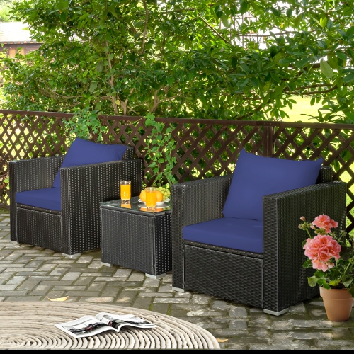 Costway 3PCS Patio Rattan Wicker Furniture Set Sofa Table W/Cushion Yard