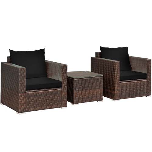 Costway 3PCS Patio Rattan Furniture Set Conversation Sofa Cushioned