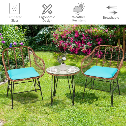 Costway 3PCS Patio Rattan Bistro Set Coffee Table Armchair Garden w/Cushion