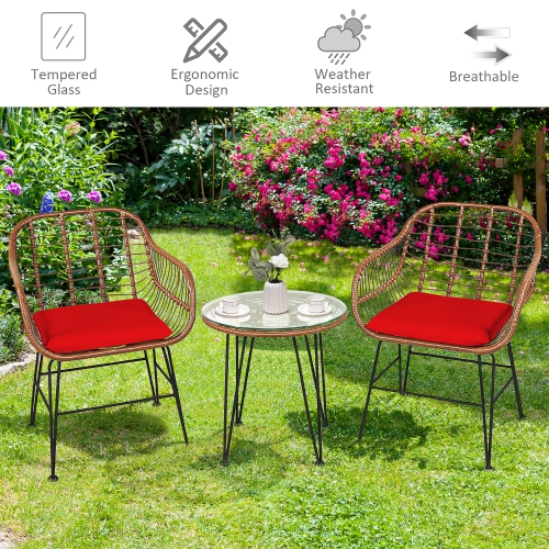 Costway 3PCS Patio Rattan Bistro Set Coffee Table Armchair Garden w/Cushion