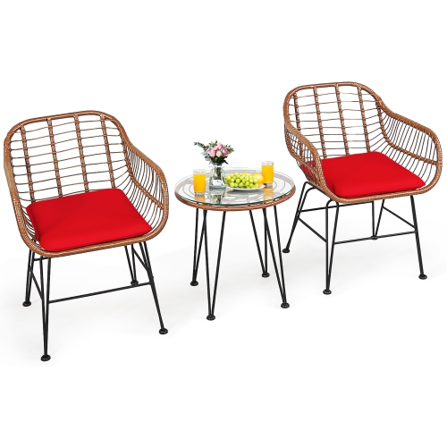 Costway 3PCS Patio Rattan Bistro Set Coffee Table Armchair Garden w/Cushion