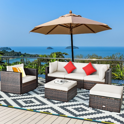 Costway 6PCS Patio Rattan Furniture Set Cushion Sofa Coffee Table