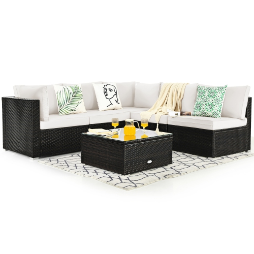Costway 6PCS Patio Rattan Furniture Set Cushioned Sofa Coffee Table Garden