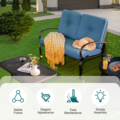 Costway 2PC Patio LoveSeat Coffee Table Furniture Set Bench W/ Cushions