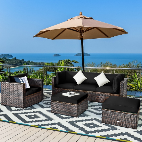 Costway 6PCS Patio Rattan Furniture Set Cushion Sofa Coffee Table