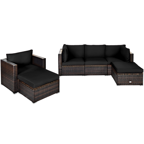 Costway 6PCS Patio Rattan Furniture Set Cushion Sofa Coffee Table