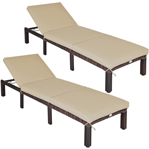 2PCS Chaise longue en rotin pour l'extérieur Chaise inclinable matelas réglable Costway
