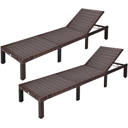 2PCS Chaise longue en rotin pour l'extérieur Chaise inclinable matelas réglable Costway