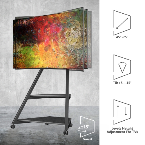FITUEYES Art Floor TV Stand for 43-75 Inch TVs LCD/LED Screens Height Adjustable Universal TV Mount Stand with Wire Management, VESA 400x600mm
