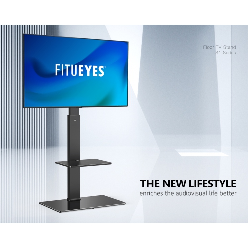 FITUEYES Floor Tall TV Stand for 32 to 65 inch Flat Curved Screen Television with 60 Degree Swivel Mount & 6 Level Height Adjustable up to 54.6" &