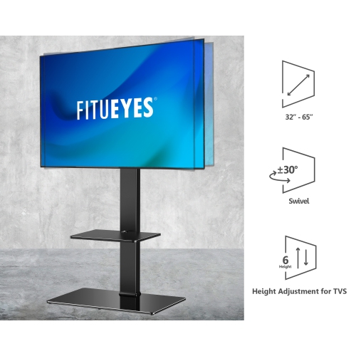 FITUEYES Floor Tall TV Stand for 32 to 65 inch Flat Curved Screen Television with 60 Degree Swivel Mount & 6 Level Height Adjustable up to 54.6" &