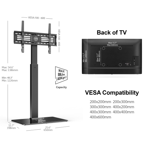 FITUEYES Floor Swivel 32 to 65 inch TV Stand with 60 Degree Swivel Mount & 6 Level Height Adjustable up to 54.6" & VESA 600x400 & Cable Management &