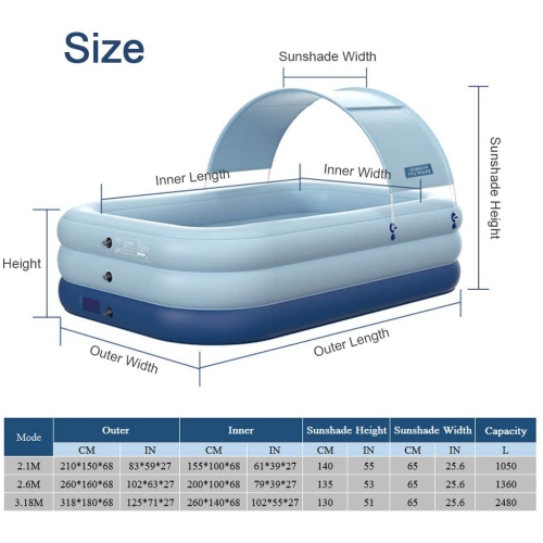 WINGOMART Auto Inflation Swimming Pool,Sun Resistant Inflatable swimming Pool Float Raft Removable Canopy for Outdoor Backyard Water Party-