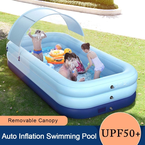 WINGOMART Auto Inflation Swimming Pool,Sun Resistant Inflatable swimming Pool Float Raft Removable Canopy for Outdoor Backyard Water Party-