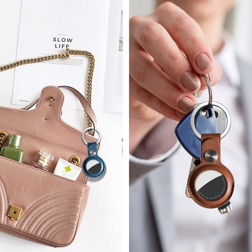 ( PACK OF 2 ) WINGOMART Leather Case for AirTag Finder, AirTag case Anti-Scratch Protective Skin Cover with Keychain Compatible with AirTags 2021