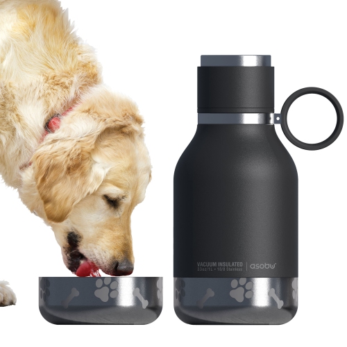 Asobu Dog Pet Bowl Attached to Stainless Steel Insulated Travel Water Bottle 33 Ounce Black Best Buy Canada