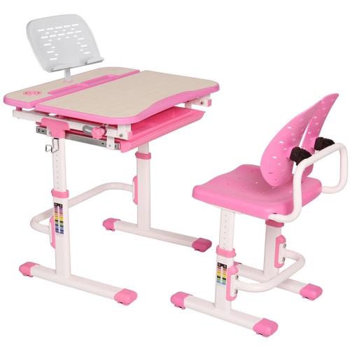 26.8-inch Ergo Height Adjustable Kids Table and Chair, Children's Desk and Chair Set, PrimeCables® -- Pink