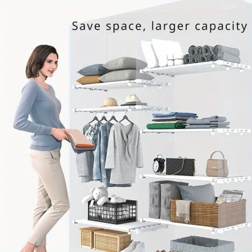 ISTAR Extendable Adjustable Storage Rack Shelf Separator Compartment for Kitchen Cupboard Refrigerator Wardrobe Bookcase Compartments Collecting