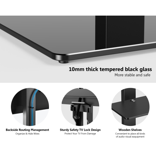 FITUEYES Swivel Floor TV Stand with Mount Height Adjustable for Most TVs up to 65 Inch, Sturdy Tempered Glass Base and Component Shelves for Media