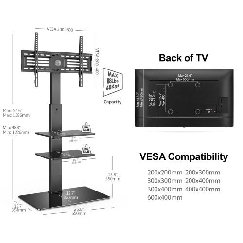 FITUEYES Swivel Floor TV Stand with Mount Height Adjustable for Most TVs up to 65 Inch, Sturdy Tempered Glass Base and Component Shelves for Media