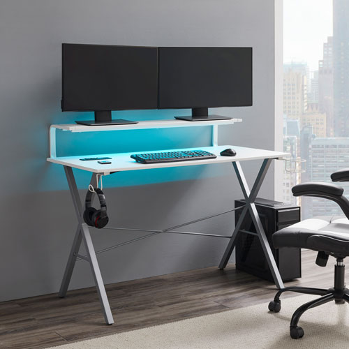 Skye 48"W Hybrid Gaming Desk with Hutch - White/Grey
