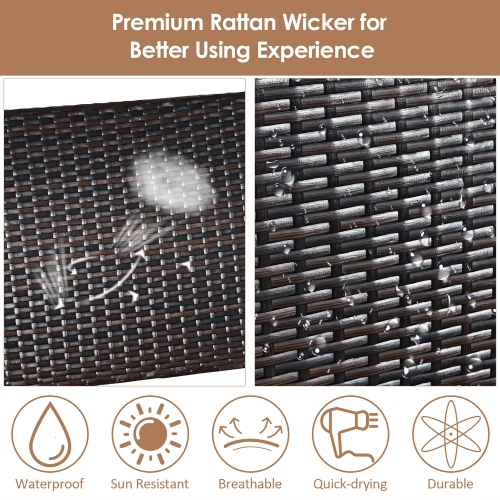 Costway 2 PCS Outdoor Patio Rattan Wicker Bench Loveseat Chair Armrest Garden